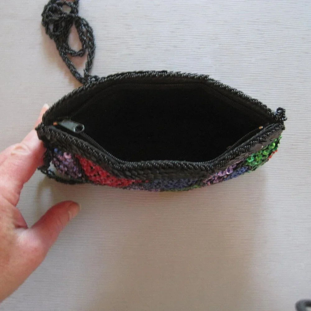 La Regale Purse Multicolor Sequin Beaded Evening Bag Shoulder Bag Clutch Vintage
